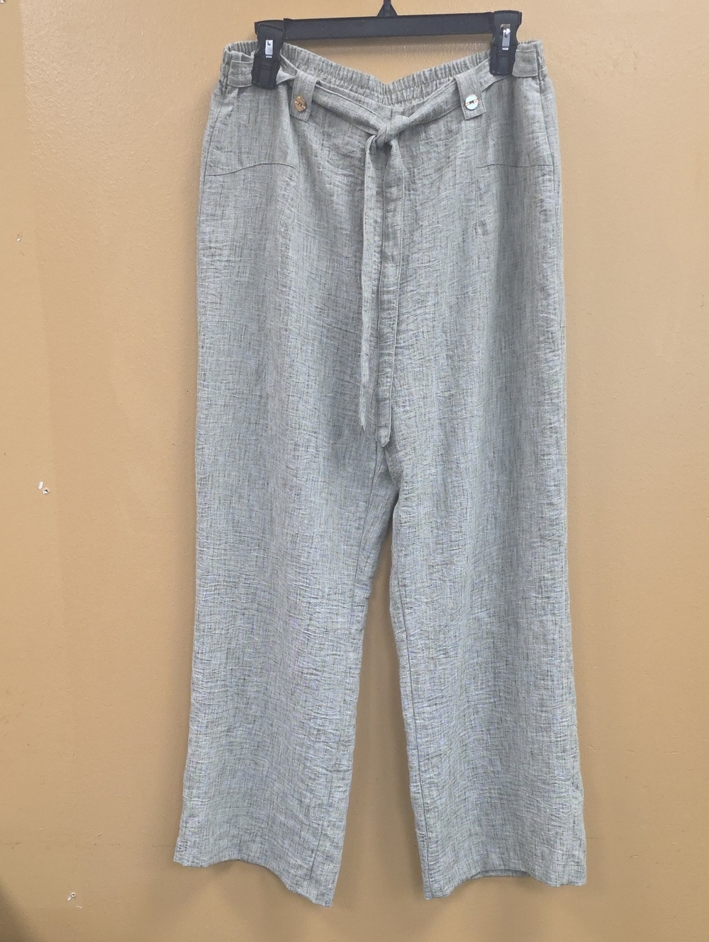 New York & Company Light Gray Linen-Blend Drawstring Pants